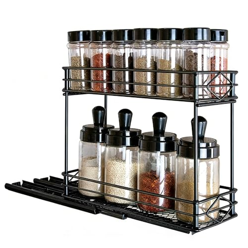 ASOUUNLD Étagère à Épices, Étagère Coulissante à 2 Niveaux pour Épices Rangement Épices Cuisine avec Glissières Porte-Épices pour Placard pour...