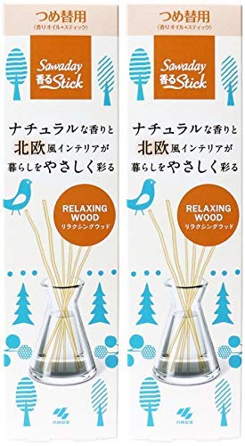 【まとめ買い】サワデー香るスティック 消臭芳香剤 北欧風デザイン ナチュラルなリラクシングウッドの香り 詰め替え用 70ml×2個