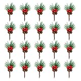 Diealles Shine Plettri di Pino Artificiali, 20 Pezzi Rami di Bacche Pigne di Natale, Rami di Abete Artificiali con Bacche e Pigne per Creare Decorazioni Dell'Avvento Fai da te