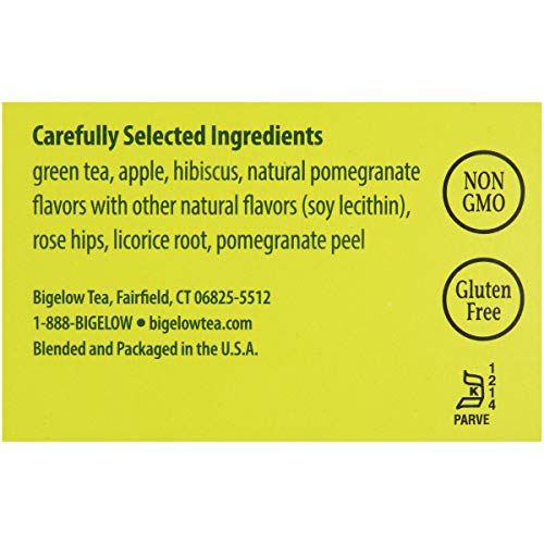 Image of Bigelow Tea Green Tea with Pomegranate 28-Count Box (Pack of 1) Premium Green Tea with Pomegranate Rosehips Hibiscus Antioxidant-Rich All Natural Medium-Caffeine Tea in Foil-Wrapped Bags