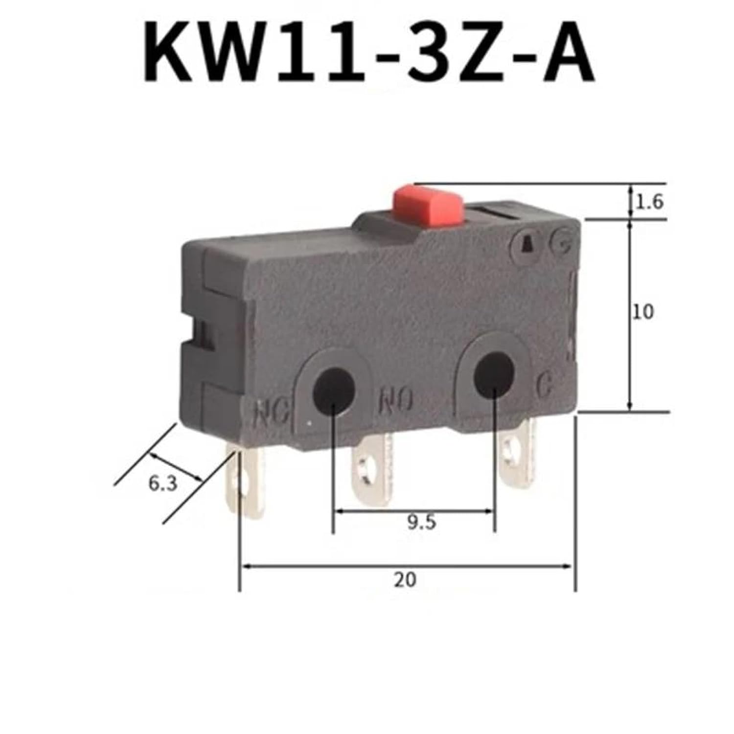 Micro Switch KW11-3Z, 10 Pack, 2/3 Pin NO/NC Mini Limit Switch with Roller Arc Lever, 5A 250VAC Rated, Black (KW11-3Z-4)