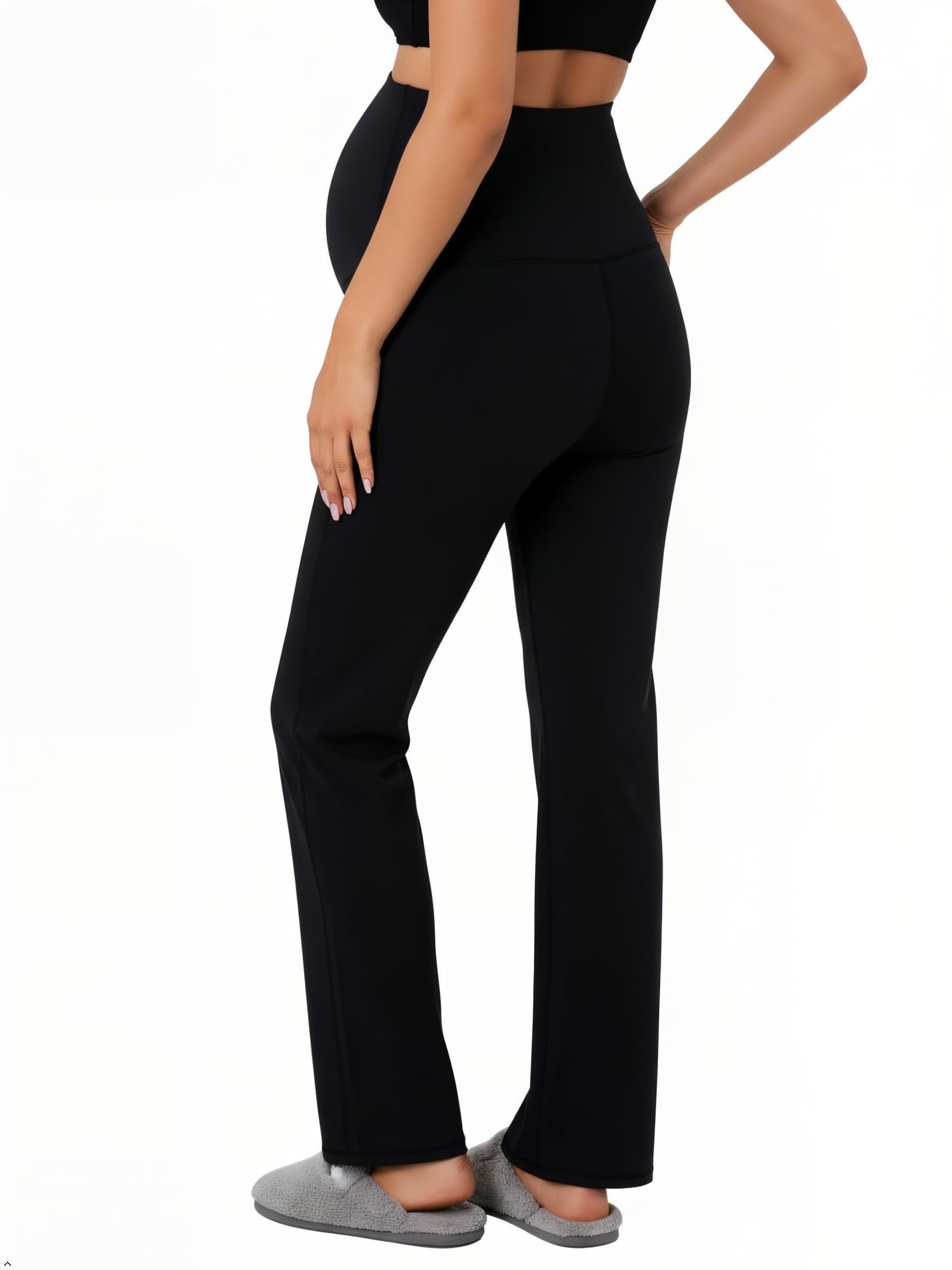 Sunzel Fleece-gefütterte Umstandshose für Damen, über dem Bauch, weites Bein, Schwangerschaftshose für Winter, Lounge, Yoga