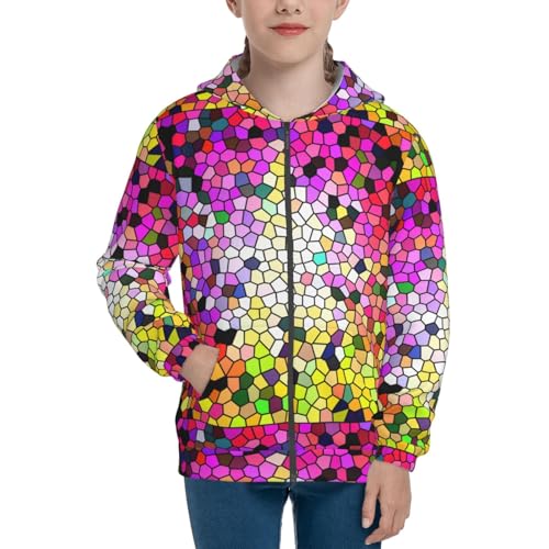Colorful Tie Dye Stained Glass 3 Kid Hoodies Boys Zip Up Sweatshirts Girls Pullover with Pocket3
