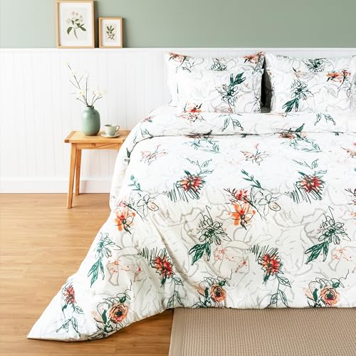 Image of Premium 100% Cotton King Size Bedsheet Set (1 Flat Sheet & 2 Pillow Cases)| 200 TC | Vibrant Prints | Soft, Breathable & Durable Fabric |Snow Blossom