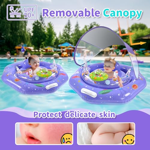 Baby Pool Float with Canopy,Interactive Toy Play Console & Adjustable Safety Seat | Infant Pool Float with Handle | Baby Float with Canopy Removable UPF50+ Sun Protection for Pool, Lake & Beach by GEEQUFLOAT - Used condition - Image 2