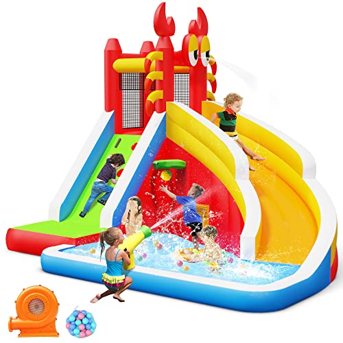 Step4Fun Inflatable Water Slide,Big Bounce House for Kids with Splash Pool,Climbing Wall,Basketball Hoop,Water Gun for Backyard Indoor and Outdoor Party,Included Air Blower,Repair Kit,Carrying Bag - image 1