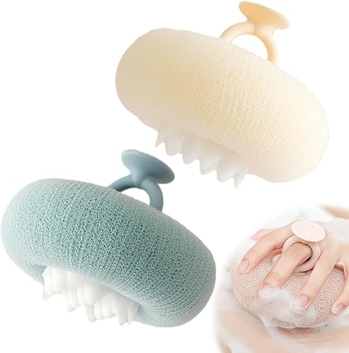 Miniatura 12 de Bola de baño con ventosa de girasol súper suave, 2 en 1, esponja de baño exfoliante 2 en 1, cepillo de limpieza con anillos para los dedos, puf
