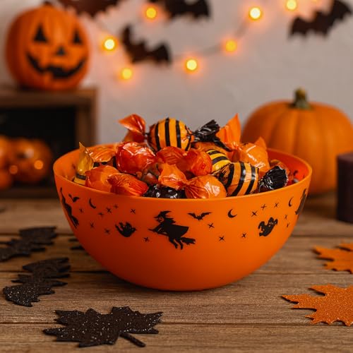 Halloween Trick or Treat Bowl 25.5cm x 12cm Available in Black or Orange Ideal for Candy Collection & Handouts Features Festive Halloween Motifs (Orange)