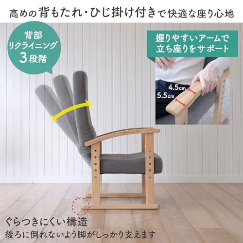Amazon｜高座椅子 リクライニング (背部3段階) 高さ調節(4段階