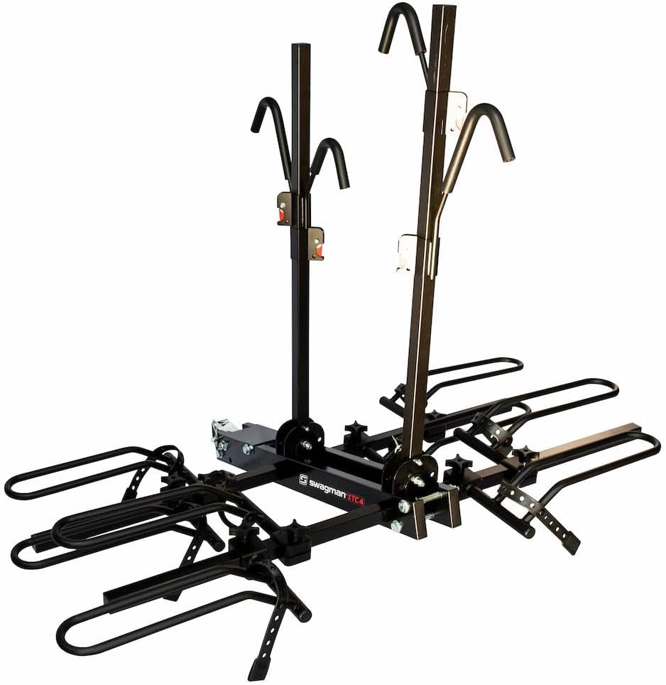 XTC4 Hitch Mount Bike Rack – Platform Carrier for 4 Bikes, Ratcheting Hook System, Fold-Up Storage Design, 2" Receivers