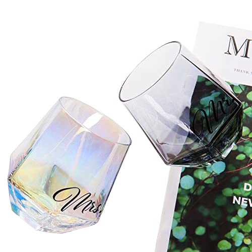 Stemless Wine Glass Set Of 2,Mr And Mrs Wedding Modern Rainbow Glasses For Bride And Groom, Unique And Elegant Drinkware For White Wine, Red Wine, Cocktail, Whiskey,Champagne Flutes #TOP1