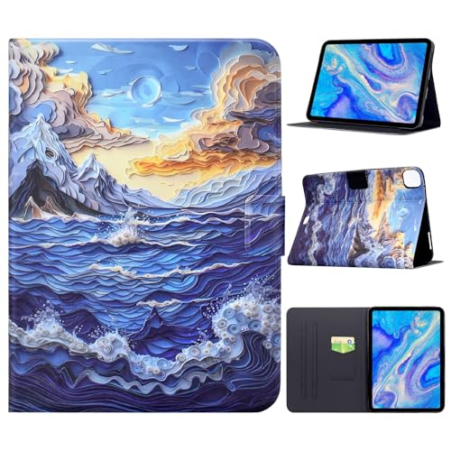 Étui pour iPad Air 11 M4 et 10.9 pouces en cuir avec support et porte-cartes motif vague