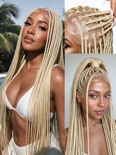 Frodio Full Lace Braided Wigs for Black Women 200% Density 30 Inch Blonde