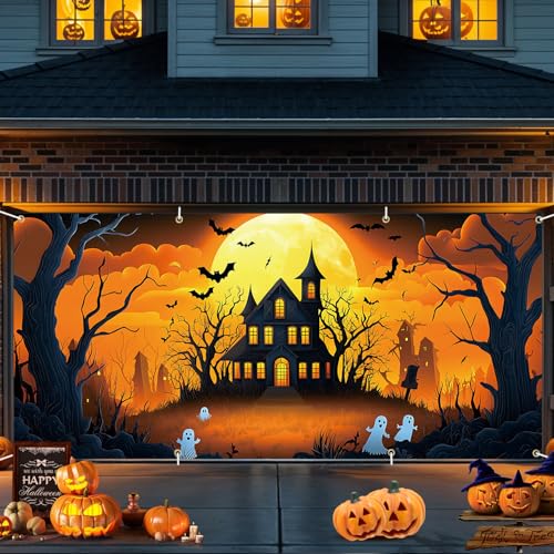 13×6 ft Spooky Halloween Garage Door Banner – Haunted House