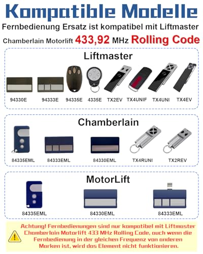 Selridasia Garagentor Handsender für Chamberlain Motorlift Fernbedienung 94333EML 84335E TX2REV TX4EV TX4RUNI, Chamberlain Garagentorantrieb ML510EV ML700EV ML1000EV, 2 Stück