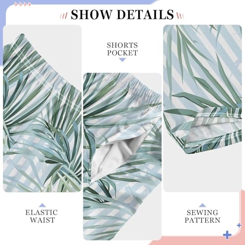 Pajama Pants Palm Leaves Light Blue Stripes PJ Bottoms Sleepwear Lounge Sleep Pant with Pockets4