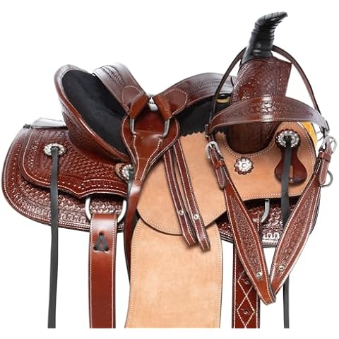 Acerugs Youth Kids Barrel Racing Saddle Size 12 13 14 Full Size Quarter Horse TACK Western Trail Premium Leather (Chestnut, 14") Cover