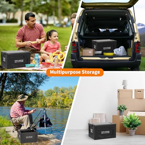 Collapsible Storage Bins with Lids, Portable Foldable Box with 2 Side Doors, Organizing Stackable Storage Cases Large Heavy Duty Utility Crates for Camp Fishing Car RV Office (Large-30L) - Image 4