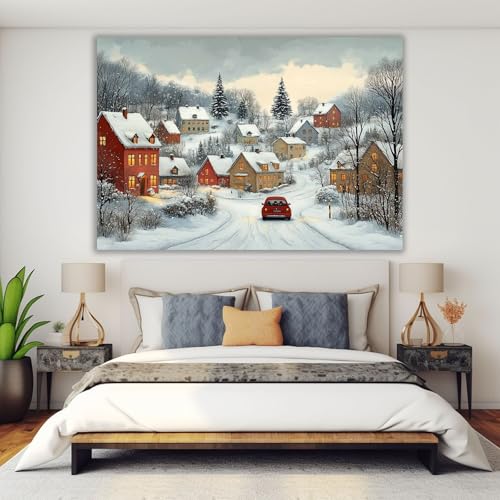 Impression sur toile scène d'arbre de cabane d'hiver blanche 60x90cm - 4