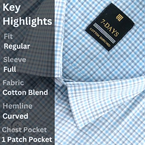 Image of 7-DAYS Men's Premium Checks Formal Shirt - Cotton Rich, Regular Fit, Full Sleeve, with Pocket, Wrinkle Resistant - Stylish Office & Everyday Wear.