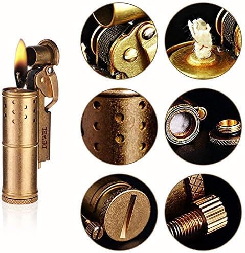 Wheel Kerosene Lighter,Trench Lighter Vintage Fine Copper Windproof Creative Personality Brass Lighter for Collection/Decorative/Gift/Present