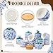 Maxdot 12 Pcs 3 Inch Ceramic Chinoiserie Succulent Pots Blue and White Mini Plant Cylinder Pots with Drainage Holes and Bamboo Trays for Indoor Plants Flowers Succulent Garden Decoration