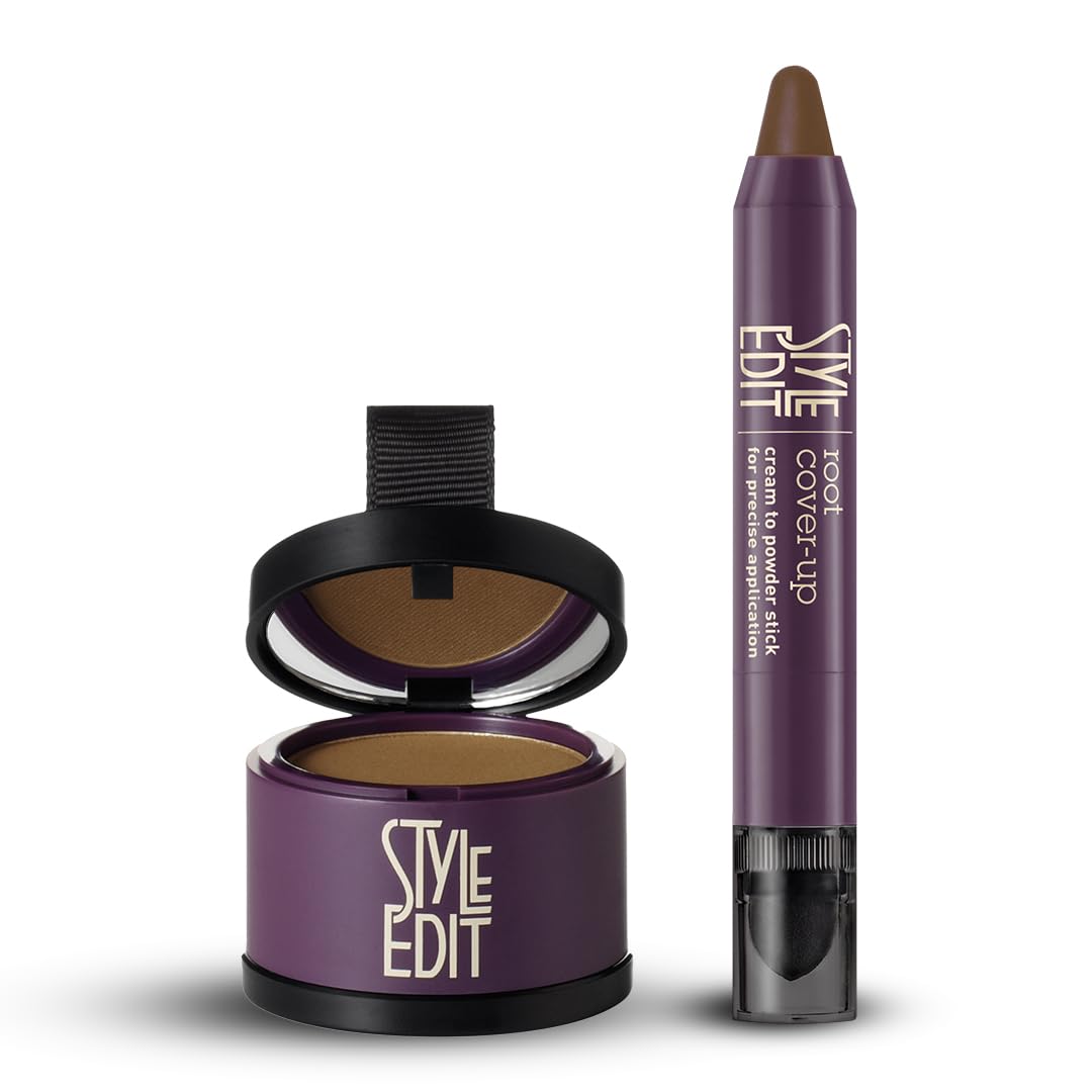 STYLE EDITRoot Cover Up Stick And Root Touch Up Powder, Light Brown, for Gray, Grey, Brown Hair