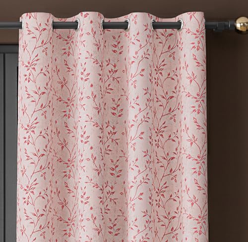 Image of Yellow Weaves 2 Pcs Jacquard Leaf Eyelet Long Door Curtain - Perfect for Home, Office, Bedroom, Living Room & Balcony - 7 Feet (Dusty Pink)