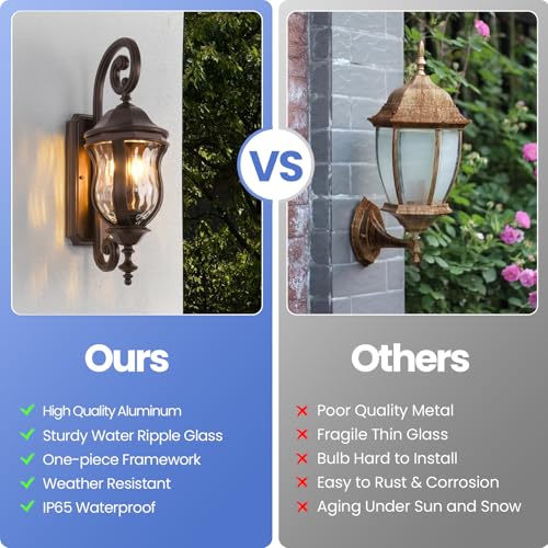 Image of Outdoor Wall Sconces, 22.8 inch Brown Large Exterior Wall Lanterns
