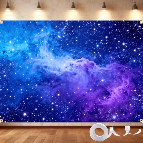 Galaxy Backdrop 7x5FT with Ribbon for Space Party Bedroom Decor