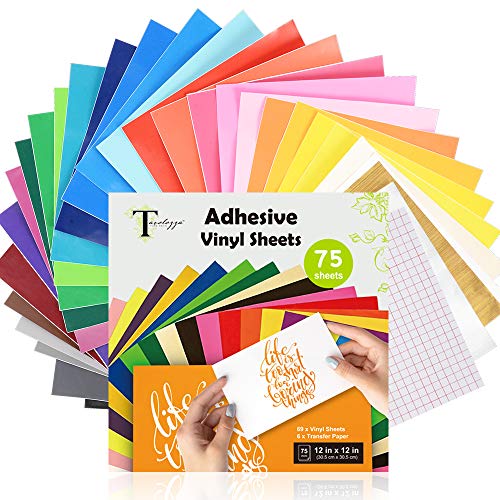 Tavolozza 75 Pack Permanent Adhesive Vinyl Sheets Set - 69 Vinyl Sheets 12