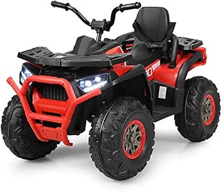 GYMAX Kids Ride on Quad Bike, 12V Children Electric ATV with LED Light, Music, 2 Speeds, USB/MP3/TF, Safety Belt & Spring Suspension, Battery Powered Toy Car for 3 Years Old + Boys Girls (Red)
