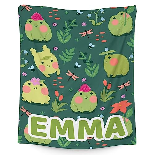 Mercuryelf Custom Frog Throw Blanket - Soft, Fuzzy & Warm - 30x40 Inches Small Blankets for Lap, Crib - Dark Green Cute Throws Gift for Baby