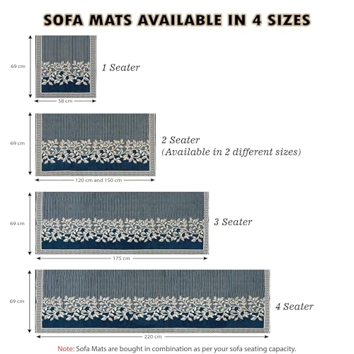 Image of Nendle Superior Velvet Floral Sofa Mat 4 Seater Set Cover Durable Protector for Living Room Sofa Set 2+2, Suitable for L Shape, Sectional and U Shape Sofa (Color Blue, Pack of 2)
