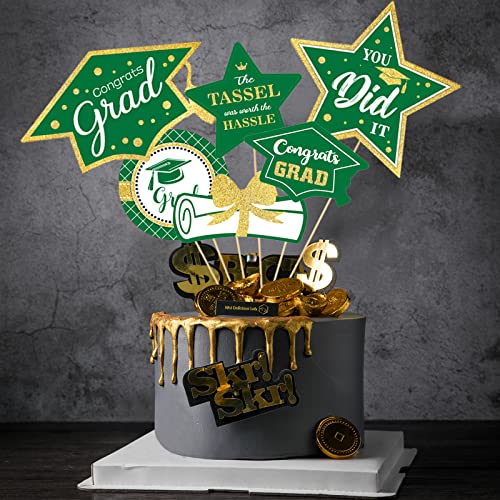 Image of Green and Gold Graduation Decorations Set of 24 Class of 2026 Table Decor Congrats Grad Party Centerpiece Sticks Table Toppers Graduation Party Supplies
