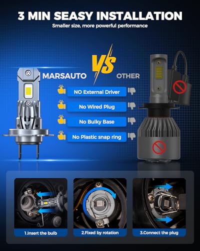 Image of Marsauto M1S H7 Fog Light Bulbs 2-Pack, 80000LM 6000K Cool White, Plug and Play Direct Fit, 1:1 Halogen Size, 80,000+ Hours, CANbus Error-Free for 99% Vehicles
