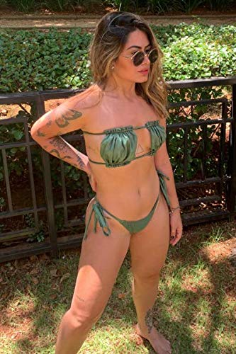 Top Biquíni de Amarrar Concha Moda Blogueira Luxo, Aquarela, Feminino, Várias Cores (Verde, GG)