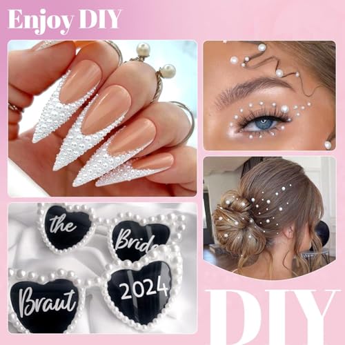 Image of Flatback Pearls for Crafting with 3Pcs 10ml B7000 Jewelry Glue, 1 Box of Half Round White Pearls, Bedazzling Beads for DIY Crafts Clothing Tumblers Shoes Embellishment Nail Art