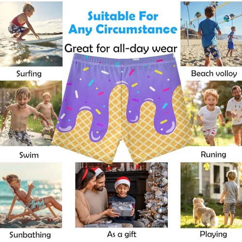 Boys Swim Trunks Quick Dry Kids Bathing Suit Medium Purple Ice Cream Toddler Swim Shorts Boardshorts Swimwear 3t2