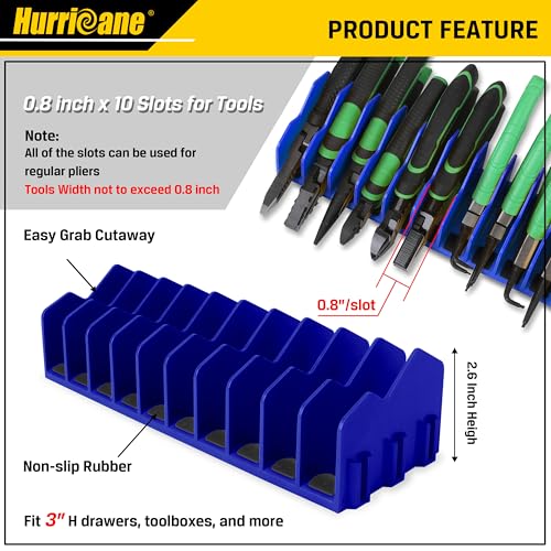 Image of HURRICANE Plier Organizer Rack, 10-Slot Pliers Cutters Rack with Non-Slip Rubber Base, Tool Organizer, Tool Drawer Toolbox torage, Blue, Extendable Design, Fit 3 inch H, 1 Pack