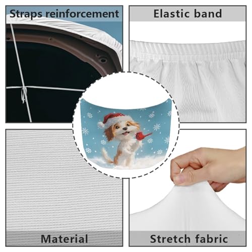 Image of Christmas Dog Print Car Hood Cover Stretch Polyester Fabric Cover for Car Hood Waterproof Car Hood Protector Easy Installation for Christmas Decoration Gifits