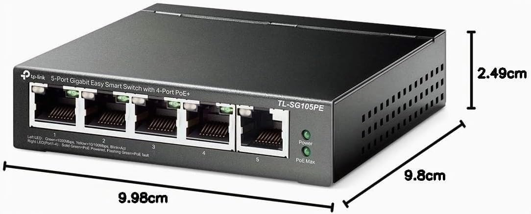 TP-Link Switch PoE (TL-SG105PE) 5 Ports Gigabit, 4 Ports PoE-, 65W pour Tous Les Ports PoE, Boitier Métal, Gestion Intelligente, pour créer Un réseau de Surveillance Polyvalent et fiable