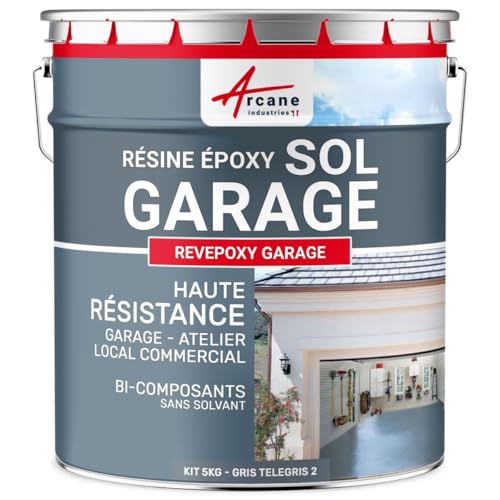 ARCANE INDUSTRIES Peinture Sol Garage epoxy - Resine avec durcisseur : REVEPOXY Garage - 5 kg (jusqu'à 16 m² en 2 Couches) Telegris 2 - RAL 7046