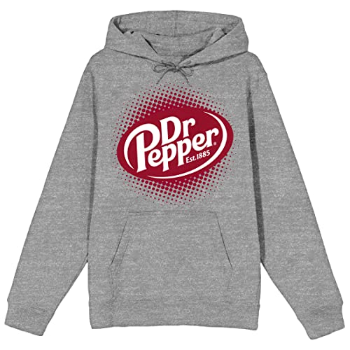 Bioworld Dr Pepper Fizzy Logo Long Sleeve Gray Heather Adult Hooded Sweatshirt-Medium