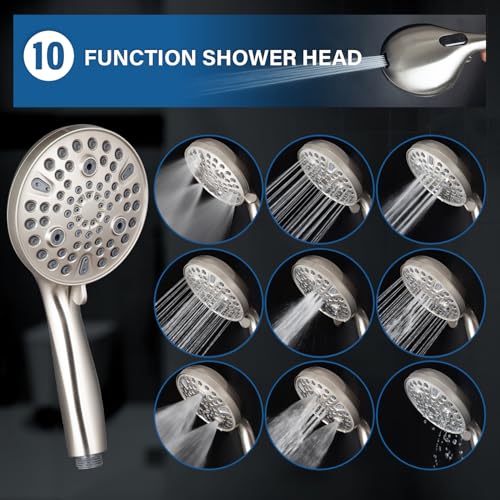Regadera dual giratoria de 7,5 pulgadas con cabezal de mano, combinación para niños con diverter de 3 vías, barra deslizante ajustable para toda la familia, disfruta de una ducha tipo spa con lluvia de alta presión, acabado niquel cepillado miniatura 3
