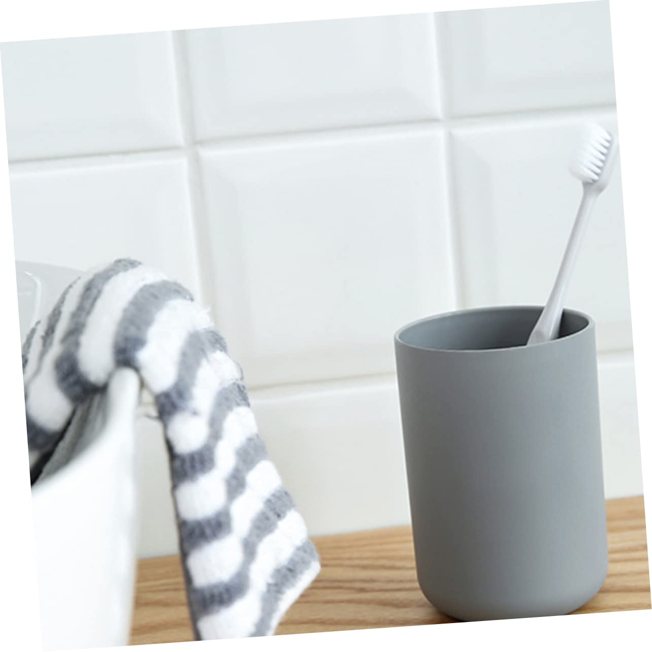 FONDOTIN 6pcs Solid Color Toothbrush Cups for Bathroom Simple Couples Mouthwash Drinking Cups White Grey and Coffee Lightweight Bathroom Accessories