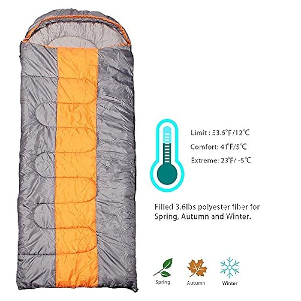 KEREITH Camping Slaapzak, Envelop 3 Seizoen Slaapzak met Capuchon, Indoor & Outdoor Volwassen Winter Slaapzak voor Backpacking Wandelen Reizen Met Compressie Tas