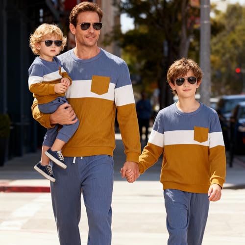 Image of Kid Toddler Boy Clothes Color Block Sweatshirt and Casual Pants 2Pcs Boys Fall Winter Outfits 1-5T