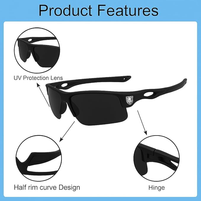Image of BLACK EAGLE Sports Sunglasses for Men & Women - UV400 Protection, Non-Polarized Lens -Ideal for Driving, Cycling & Cricket (Medium) inch