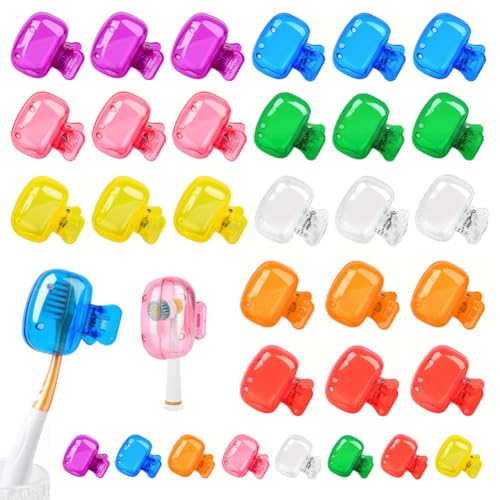 SAIJIAN 24 piezas funda protectora cepillo de dientes funda protectora cepillo de dientes clip protector portátil cepillo de dientes caja de almacenamiento transparente cepillo de dientes tapa